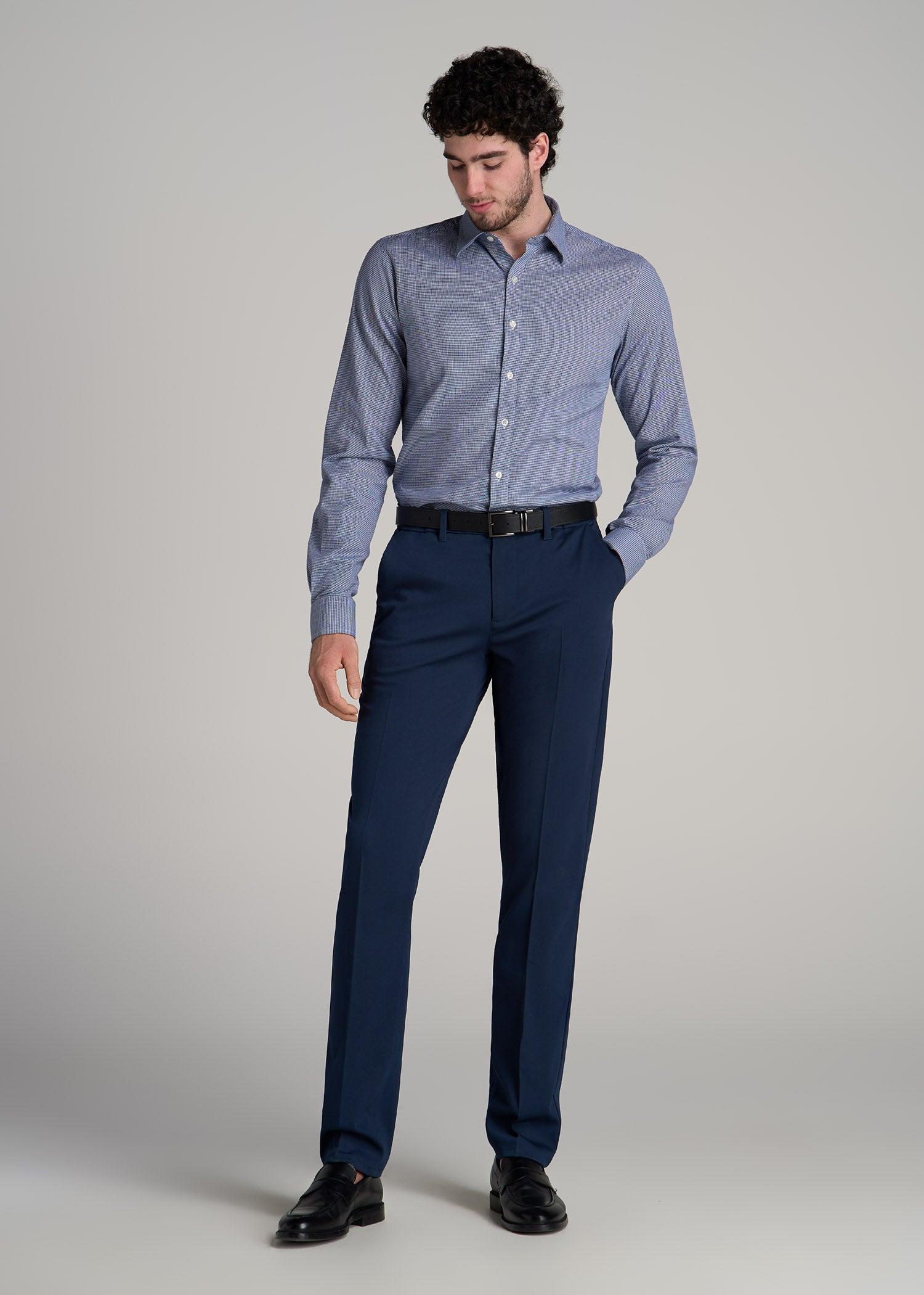 Oskar Button-Up Shirt for Tall Men in Navy Houndstooth Product Image