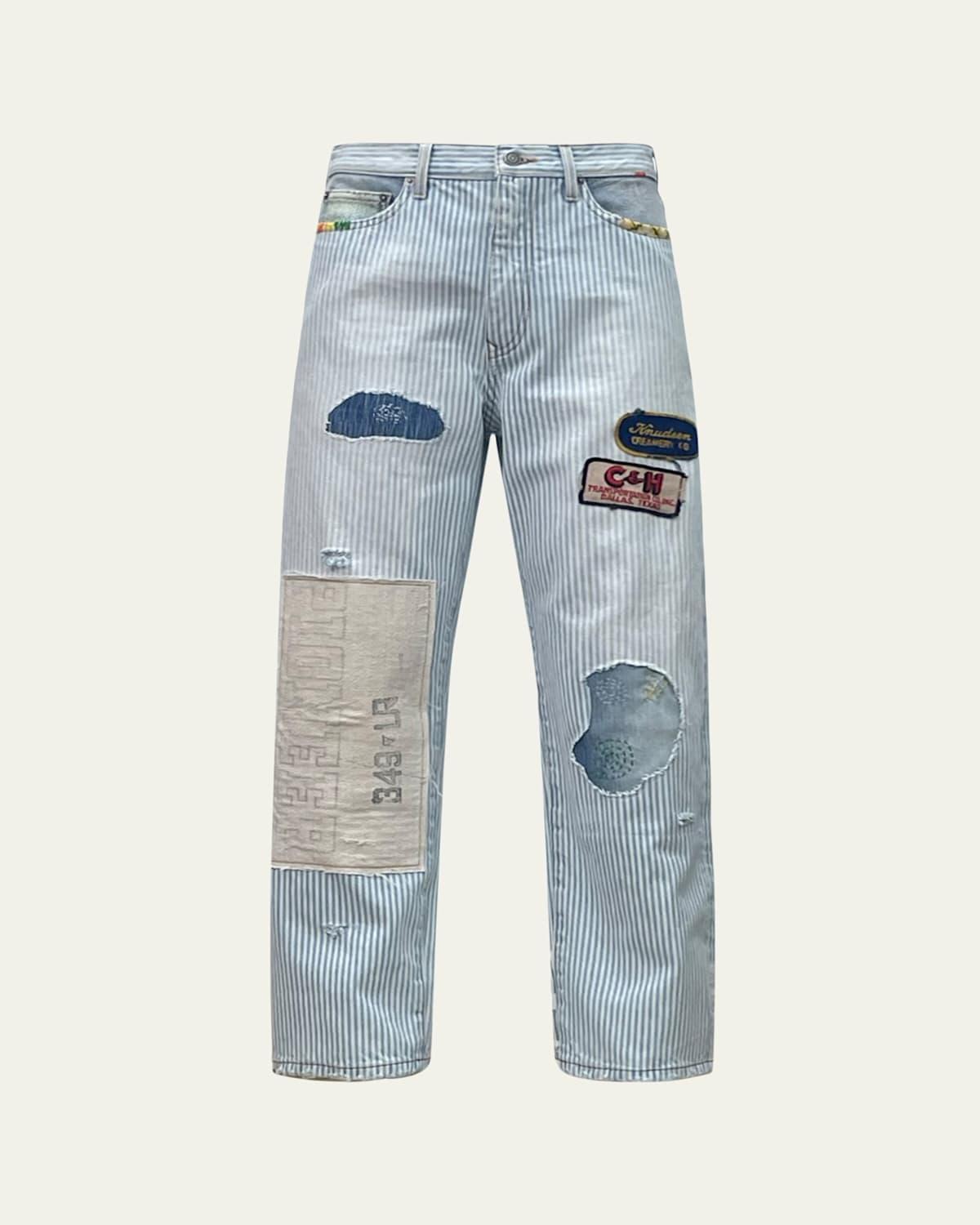 Mens Striped Patchwork Jeans Product Image