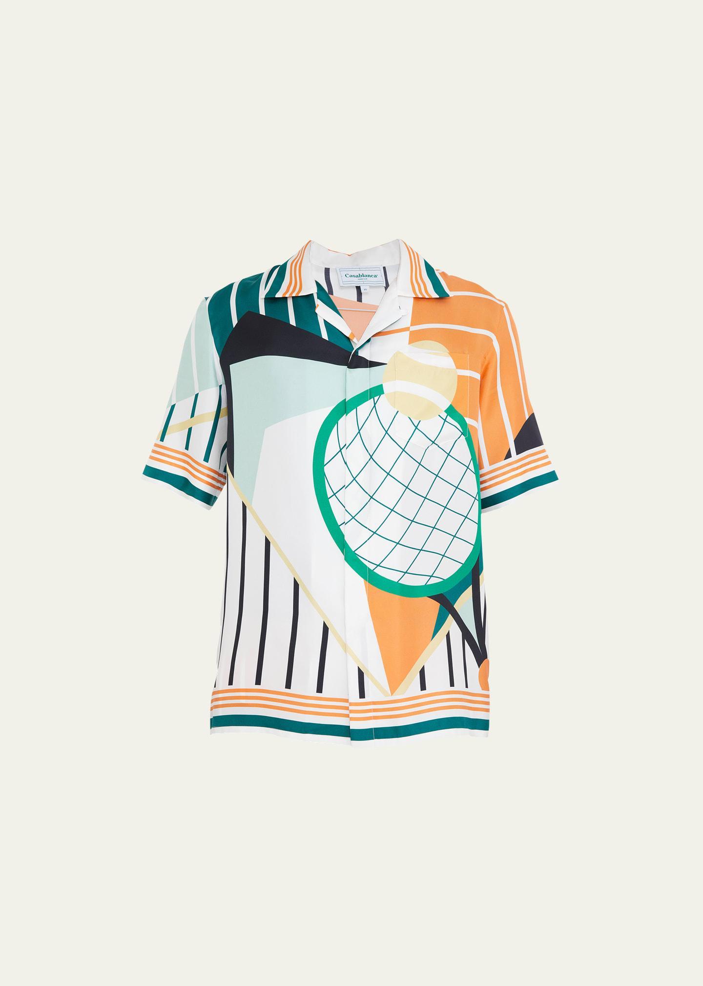 Mens Abstract Tennis-Print Silk Camp Shirt Product Image