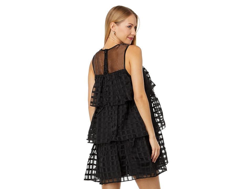 English Factory Organza Gridded Tiered Sleeveless Mini (Black) Women's Dress Product Image