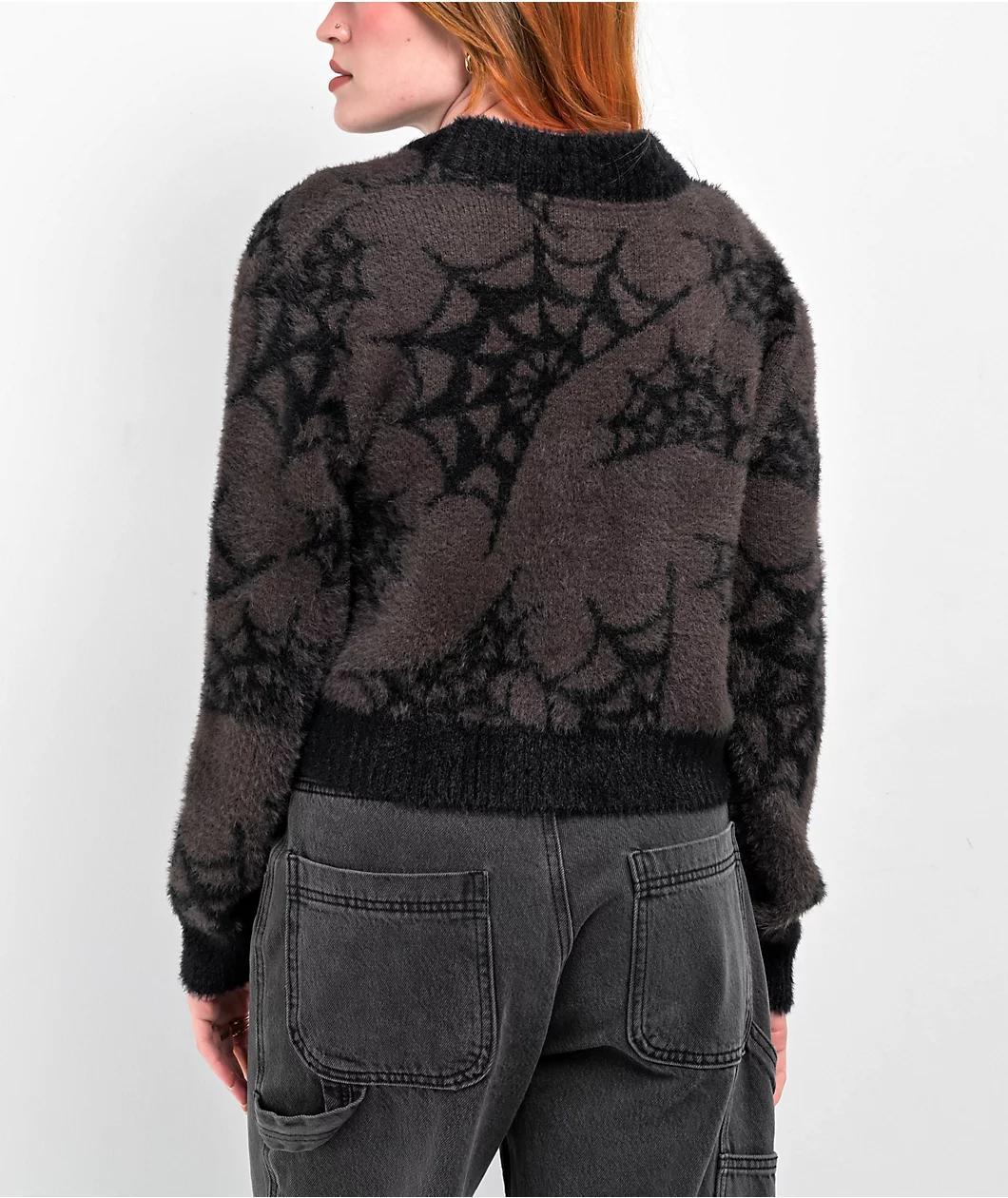 Lurking Class by Sketchy Tank Spider Webs Grey Cardigan Product Image