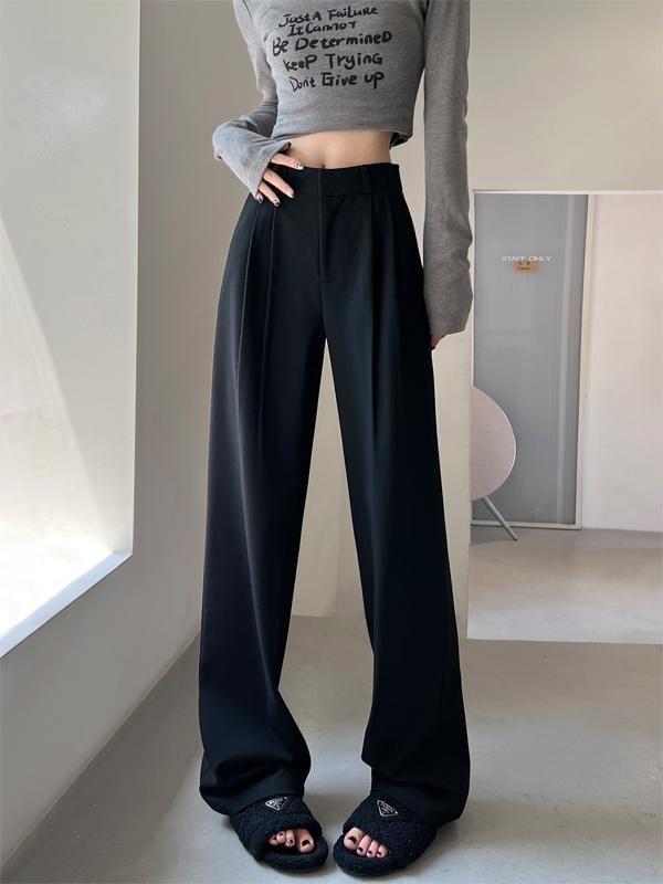 High Waist Plain Loose Fit Slacks (Various Designs) Product Image