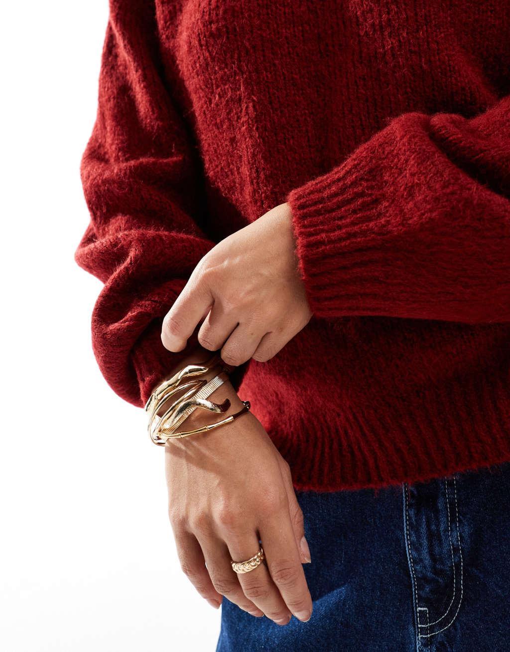 ASOS DESIGN oversized crew neck sweater in burgundy Product Image