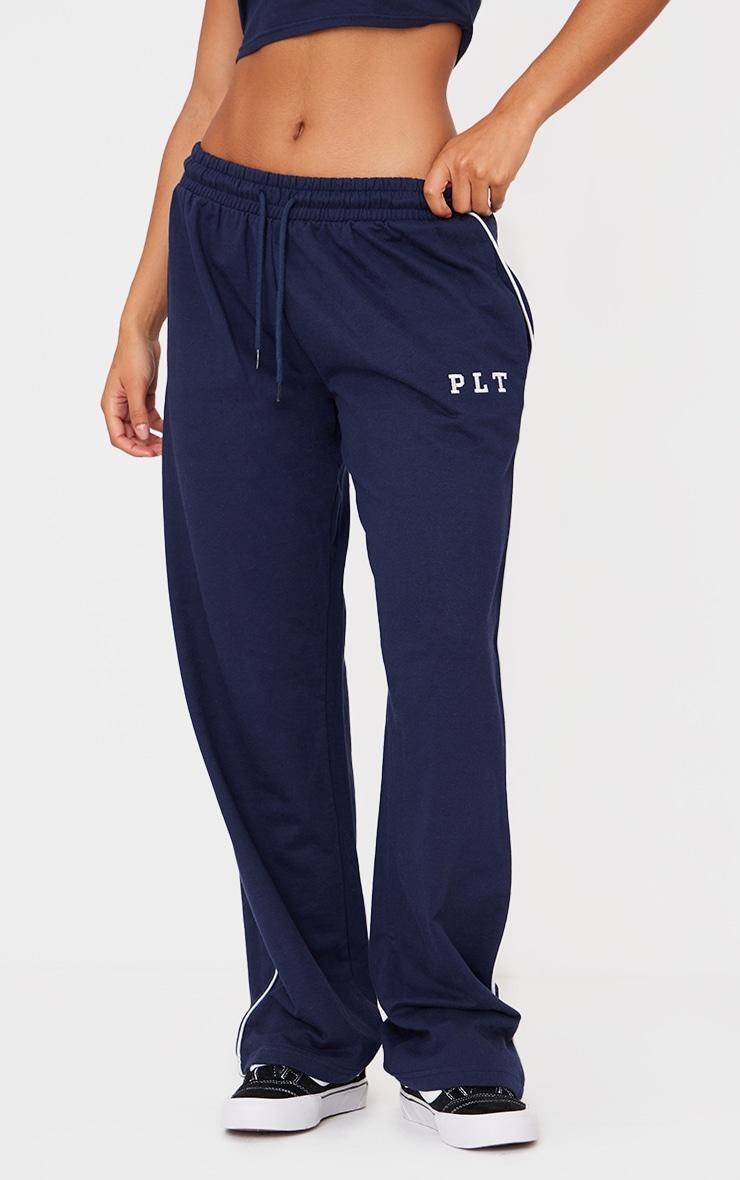 PRETTYLITTLETHING Navy Contrast Binding Wide Leg Sweatpants Product Image