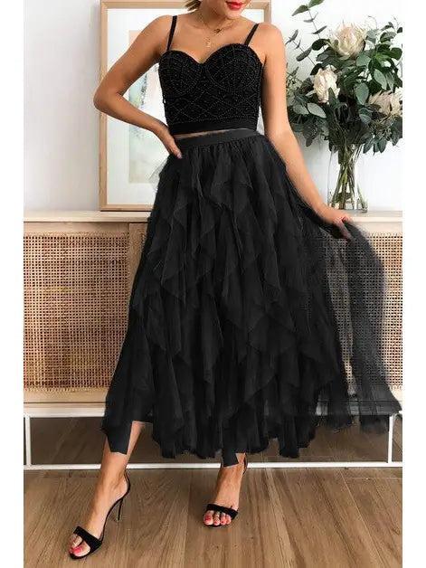 Black A-Line Long Tulle Skirt Female Product Image