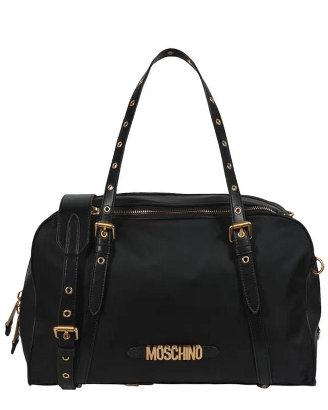 MOSCHINO Logo Lettering Nylon Satchel In Black Product Image