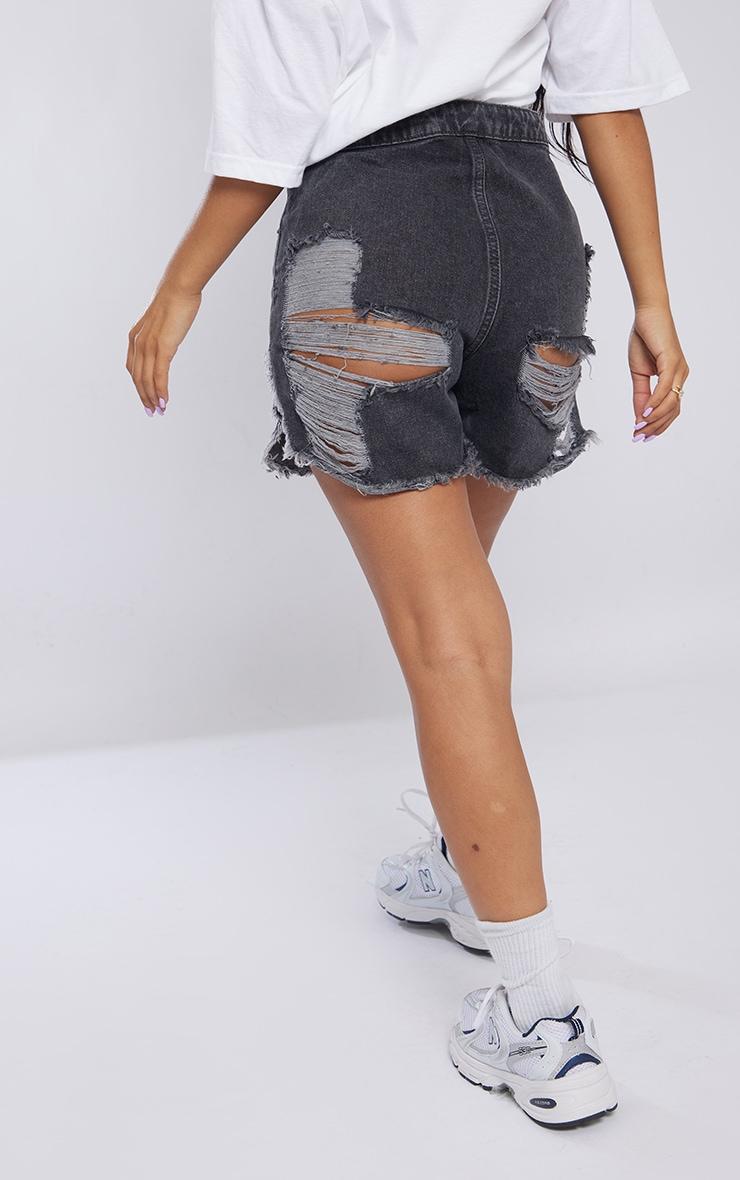 Petite Washed Black Ripped Bum Denim Shorts Product Image