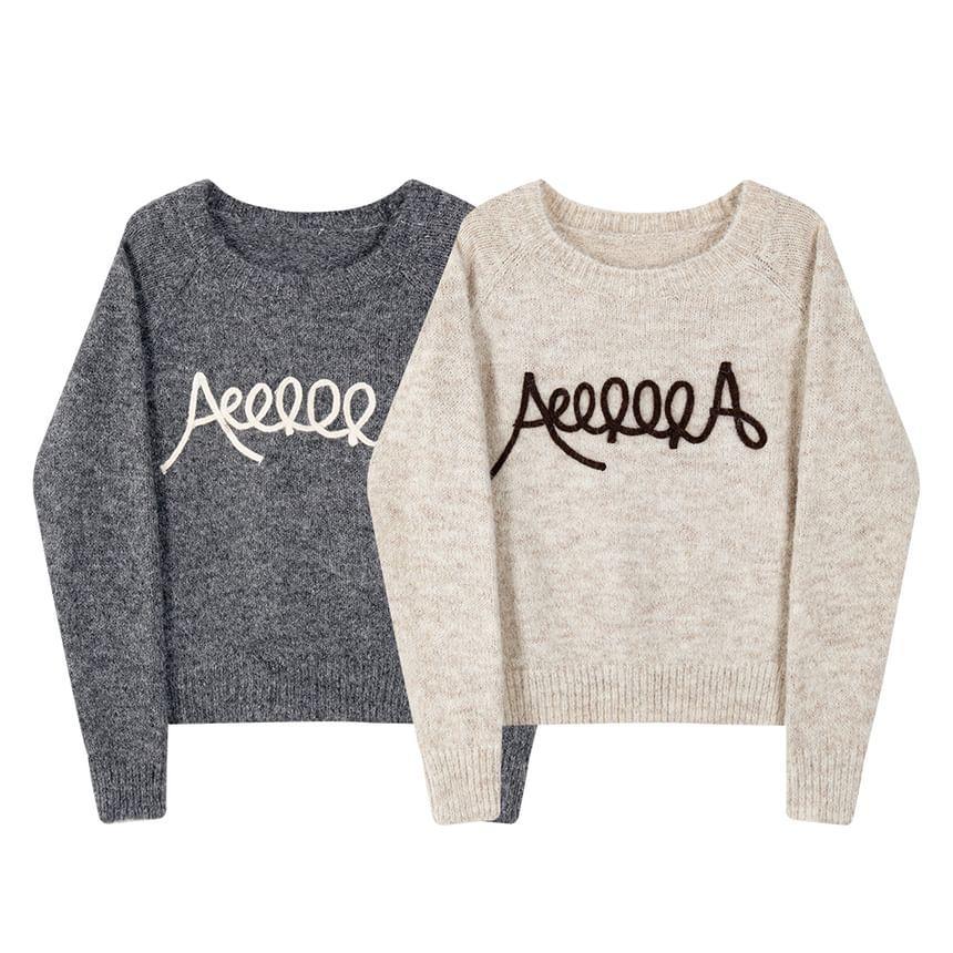 Round Neck Letter Embroidered Sweater Product Image