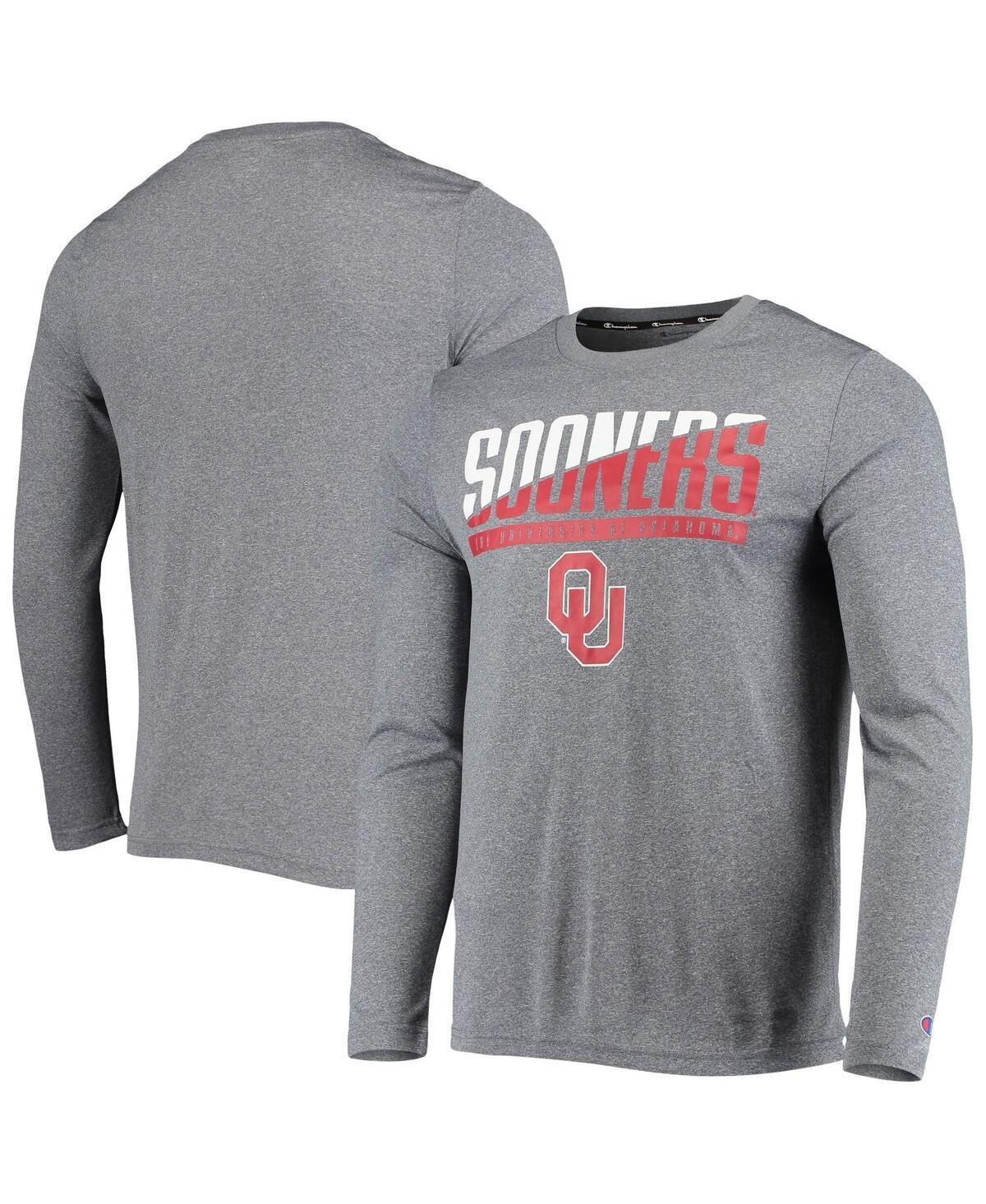 Mens Champion Gray Oklahoma Sooners Wordmark Slash Long Sleeve T-shirt Product Image