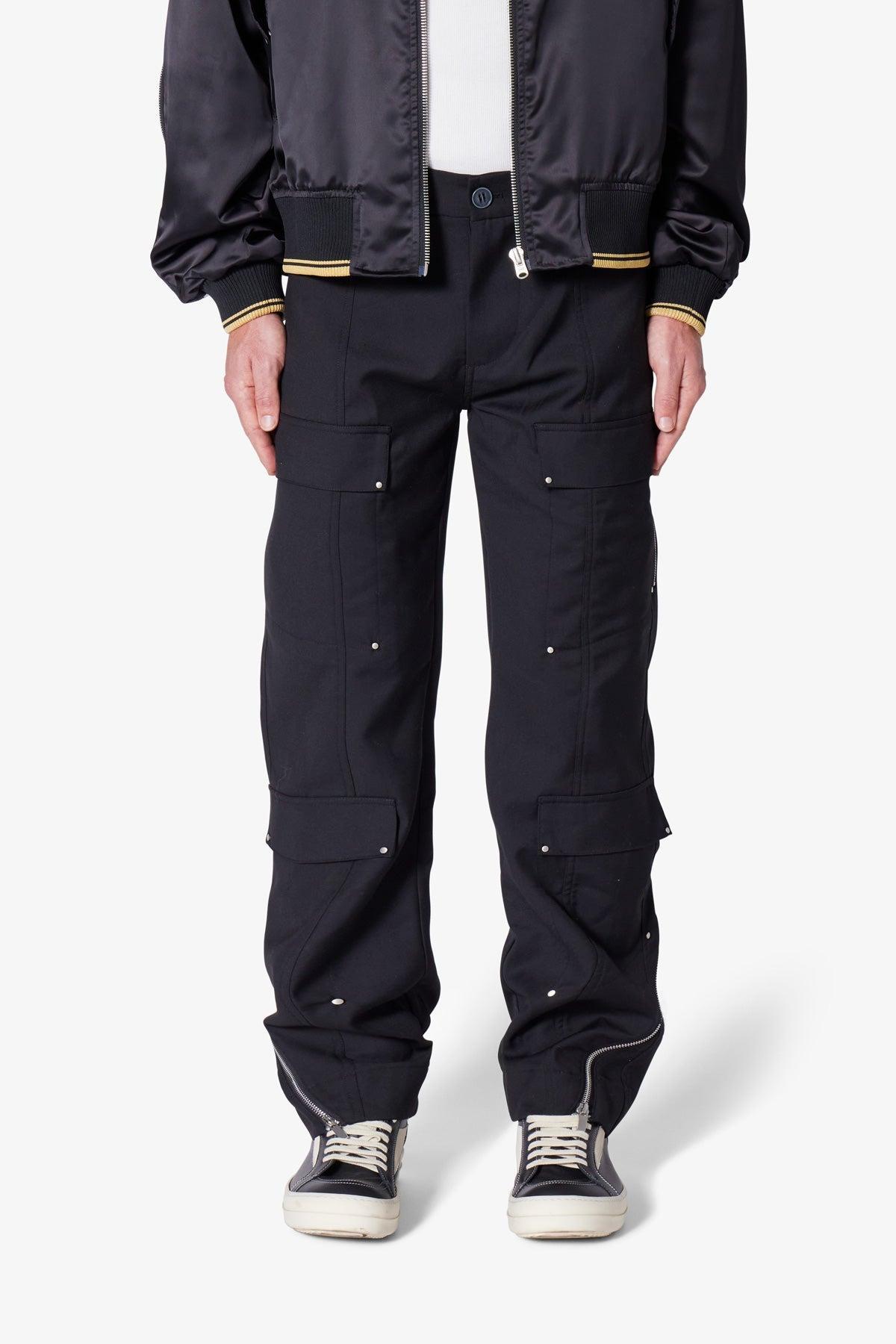 Angled Zip Cargo Pants - Black Product Image