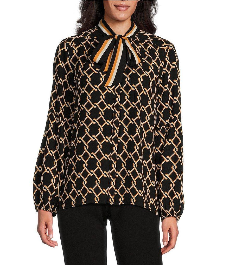 Investments Woven Long Sleeve V-Neck Tie Detail Top Product Image