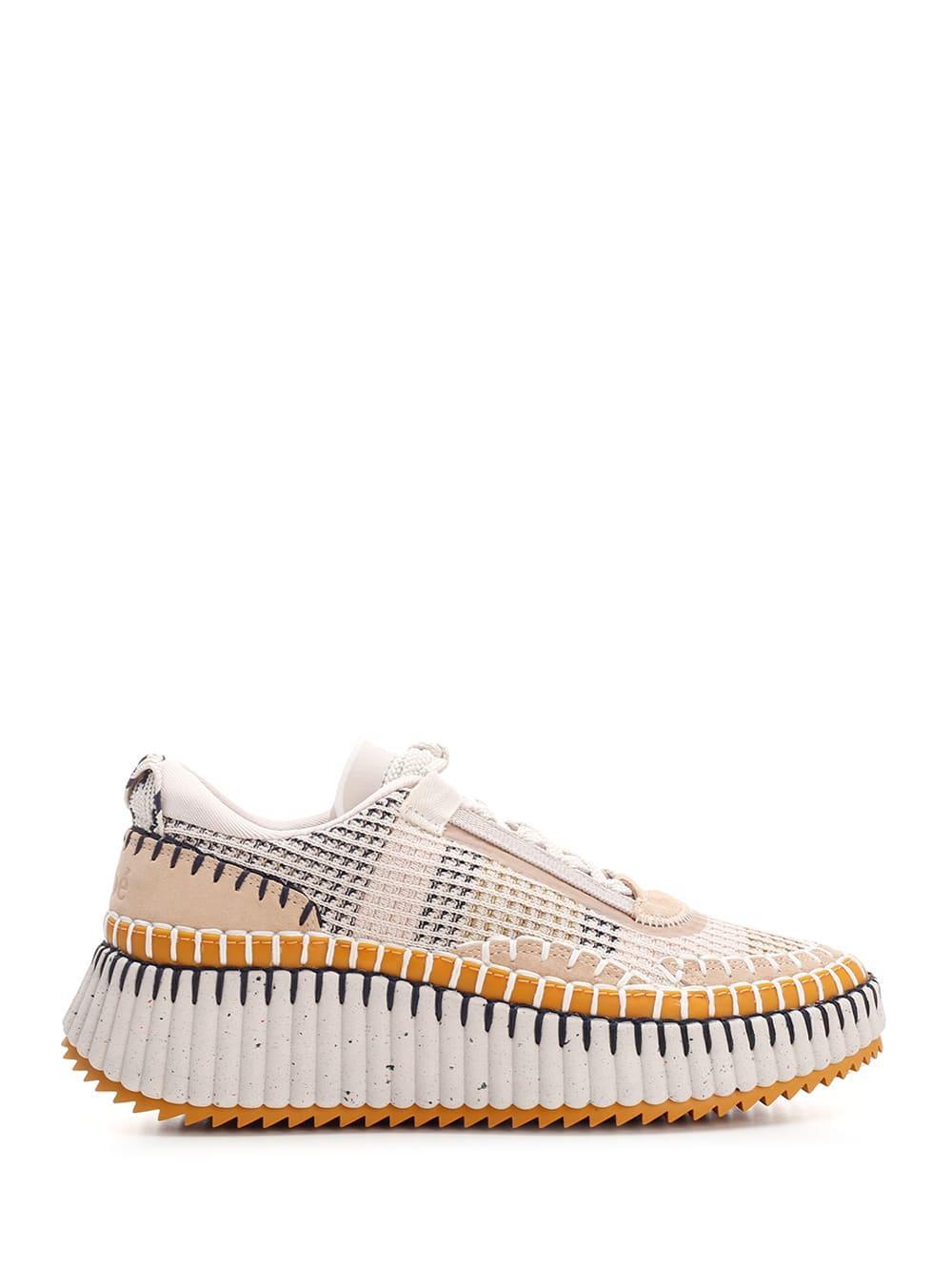 CHLOÉ Nama Embroidered Suede And Recycled-mesh Sneakers In Multicolor Product Image