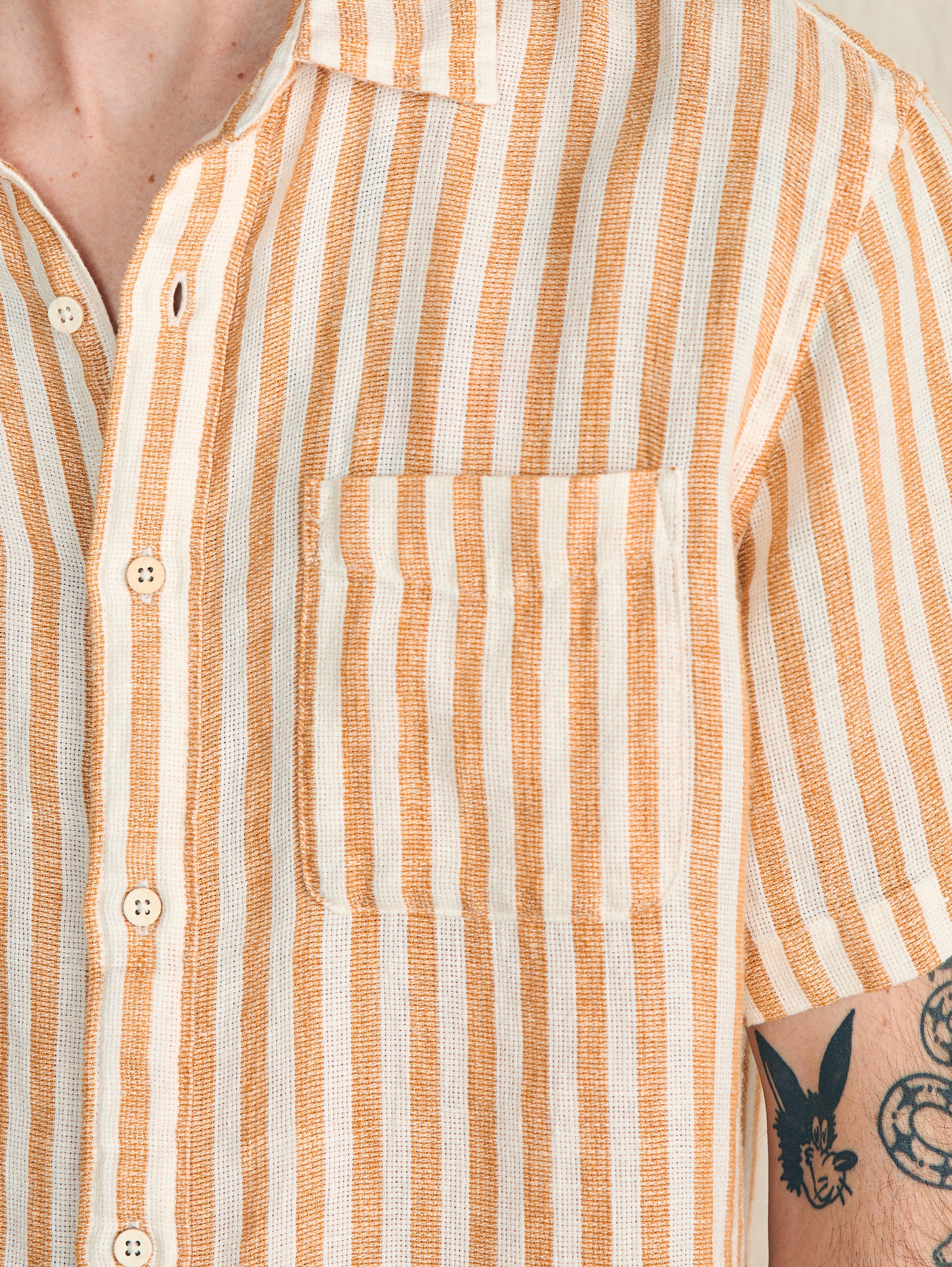 Short-Sleeve Palma Linen Shirt - Gold Ivory Stripe Male Product Image