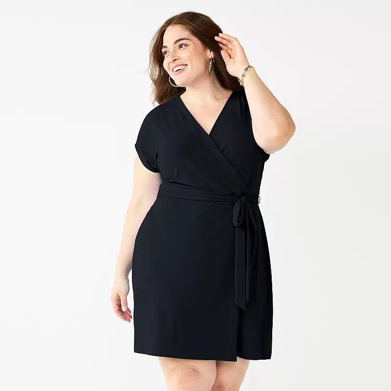 Plus Size Nine West Dolman Sleeve Wrap Dress, Womens Black Product Image