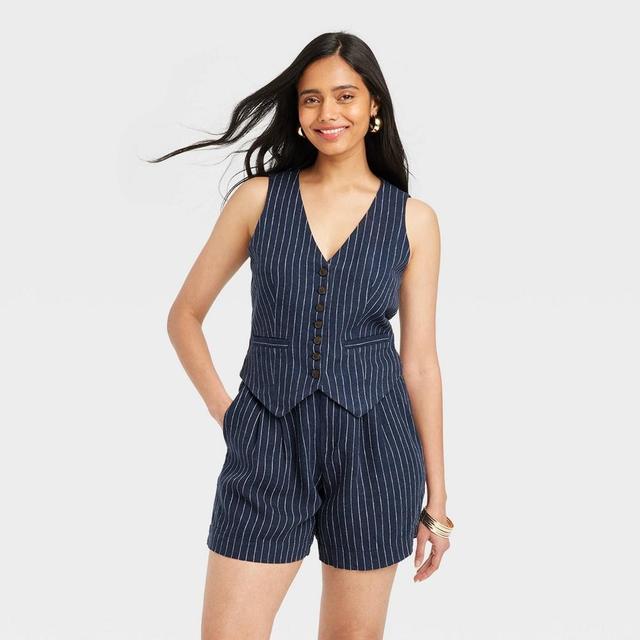 Womens Tailored Suit Vest - A New Day Navy Striped M Product Image