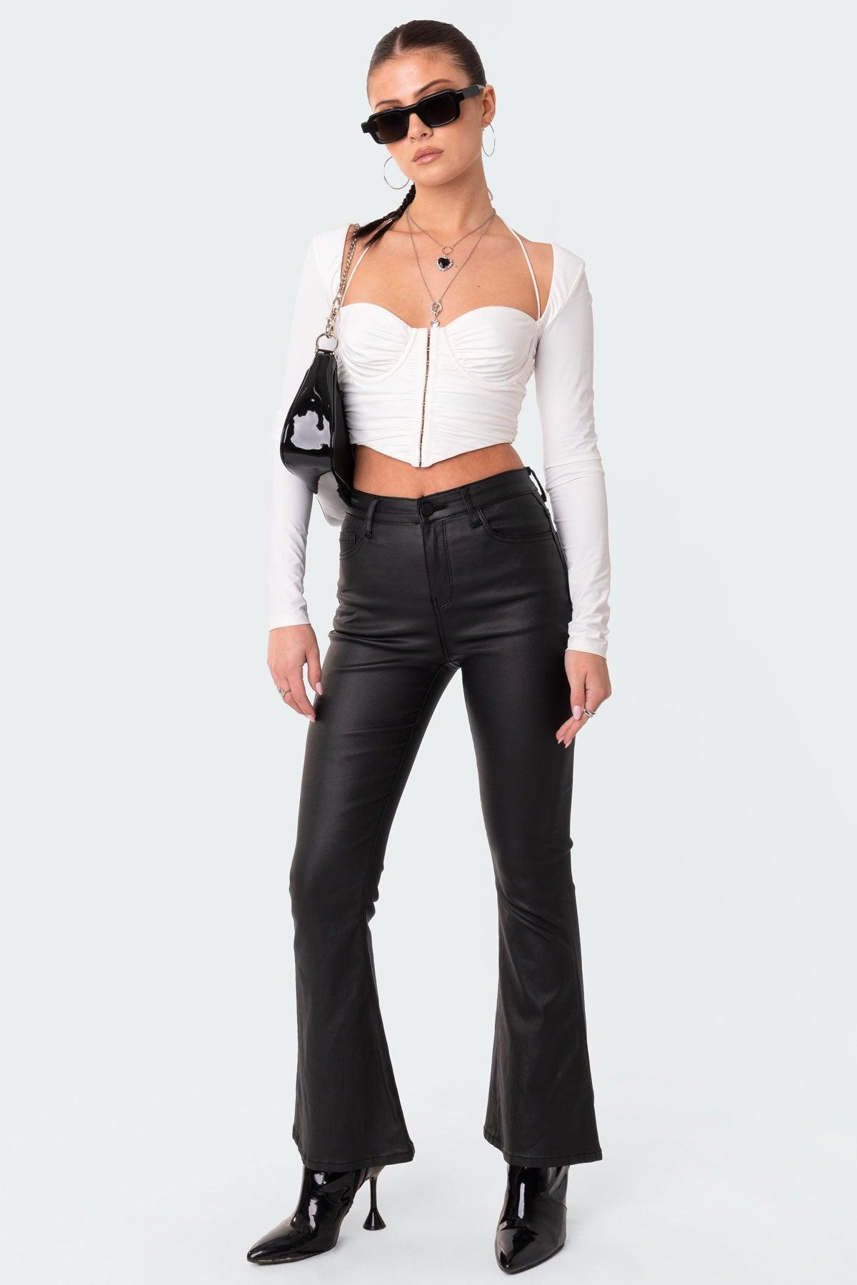 Petite Luna Faux Leather Flare Jeans Product Image