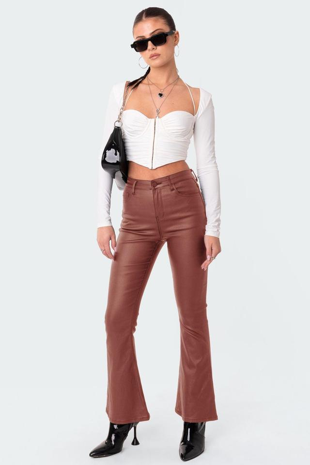 Petite Luna Faux Leather Flare Jeans Product Image