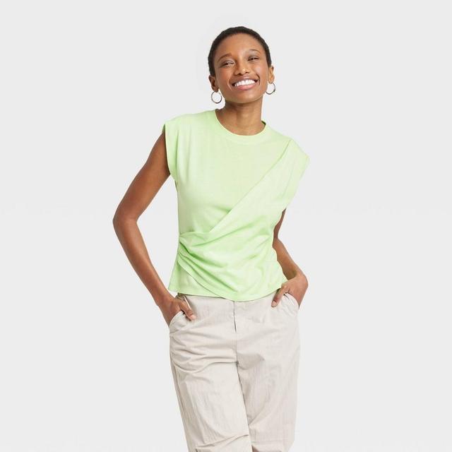 Womens Slim Fit Drape Wrap T-Shirt - A New Day Lime L Product Image