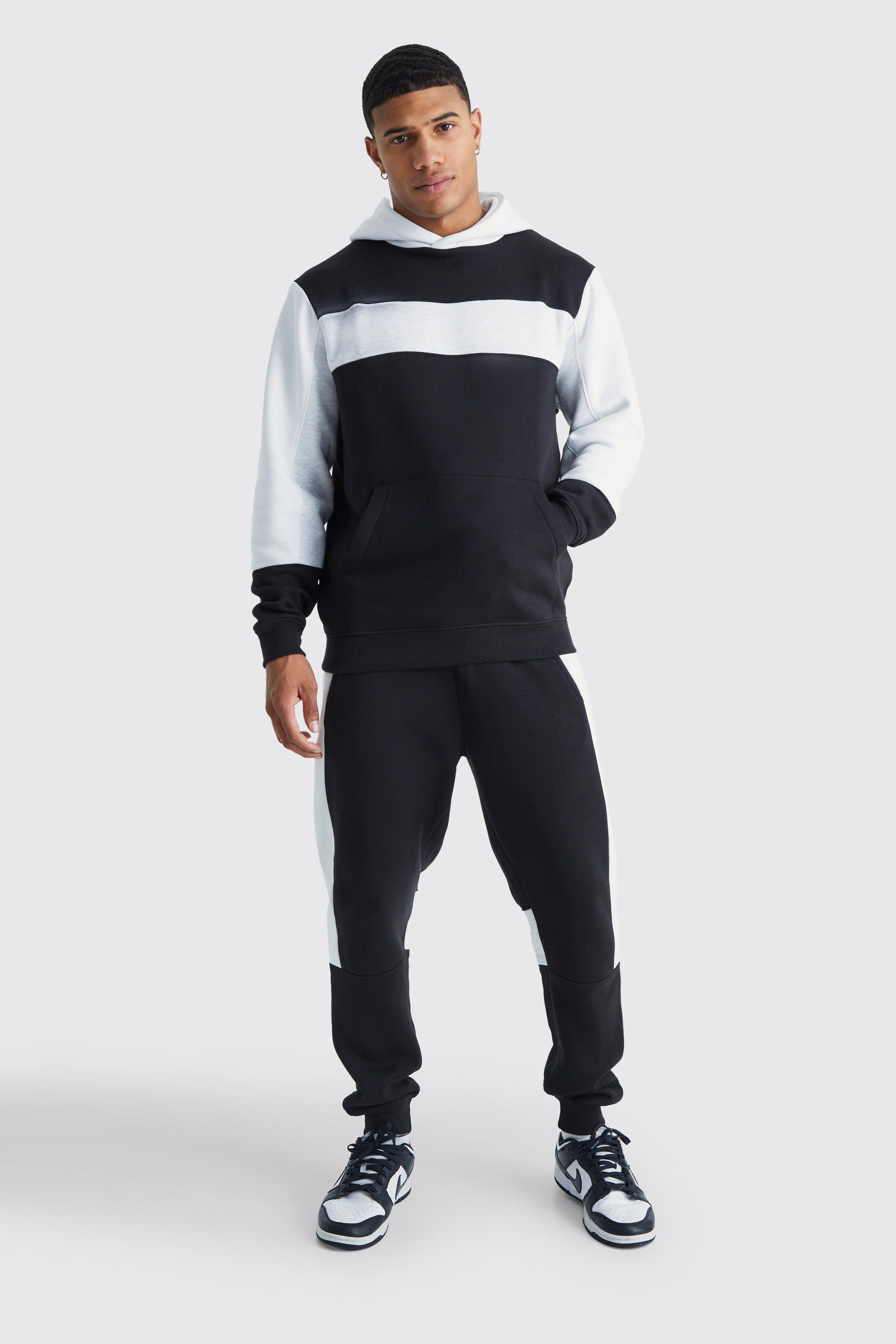 Colour Block Panel Hooded Tracksuit | boohooMAN USA Product Image