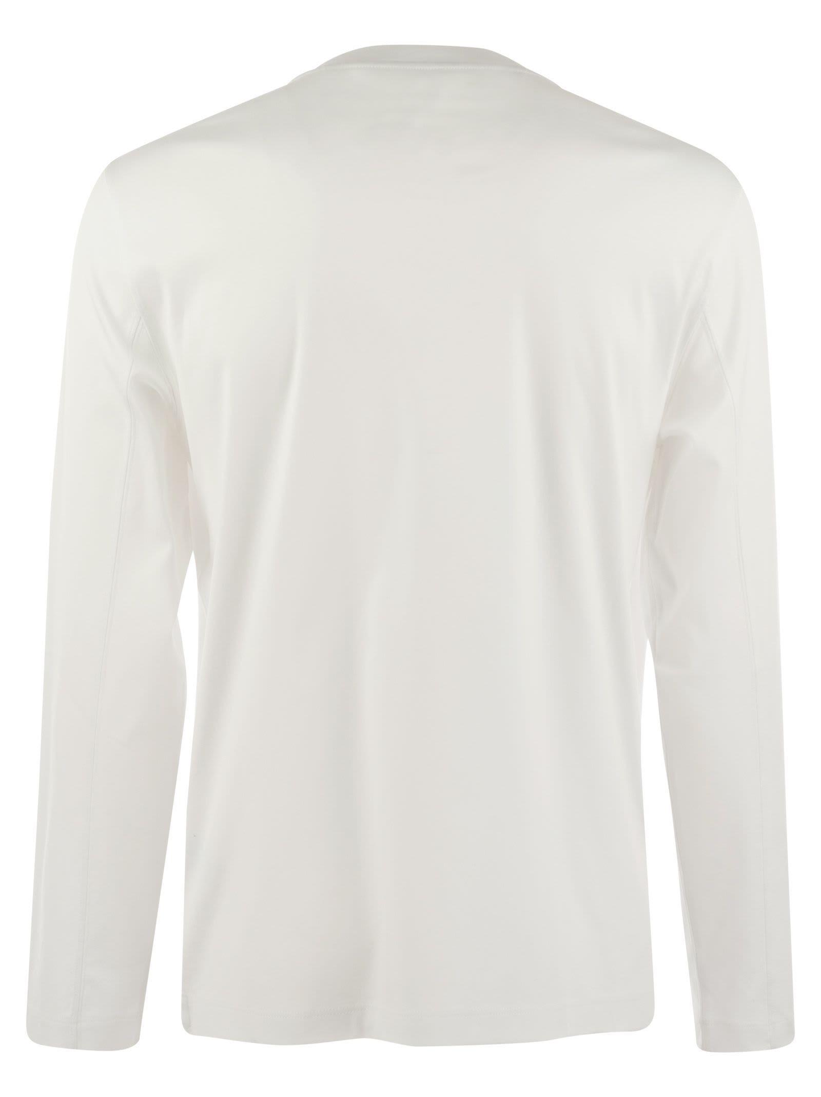 BRUNELLO CUCINELLI Crew-neck Cotton Jersey T-shirt With Long Sleeves In White Product Image