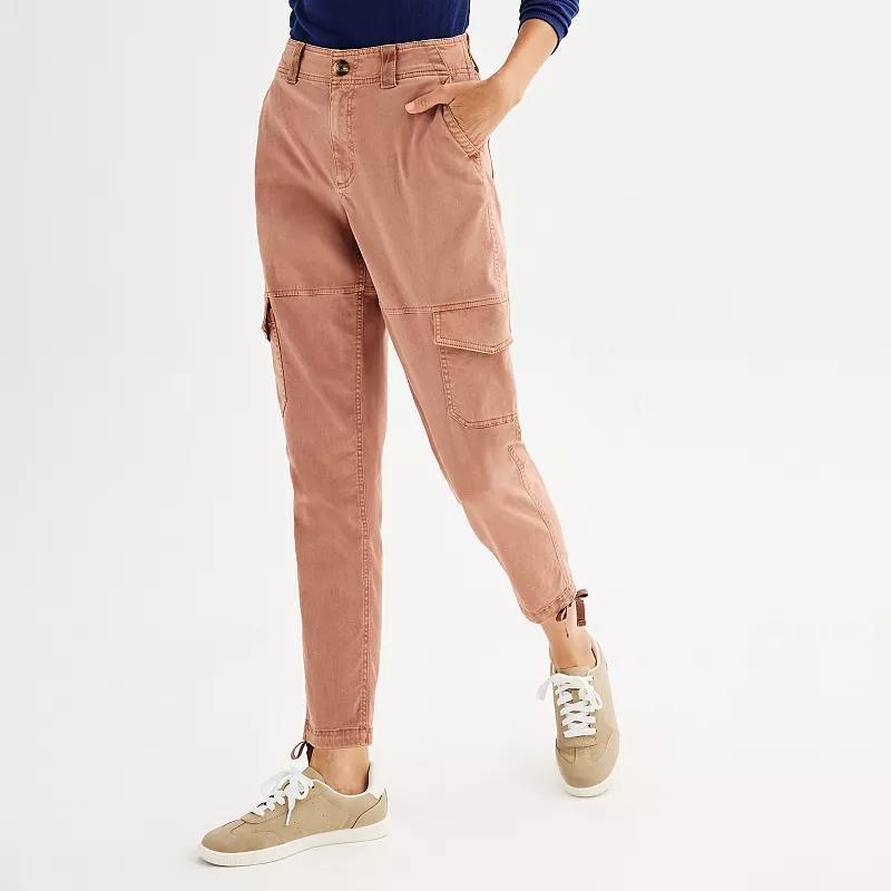 Womens Sonoma Goods For Life High Waisted Twill Cargo Pants Red Mauve product image