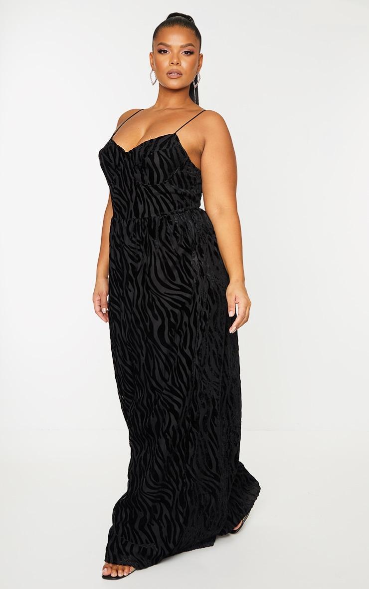 Plus Black Zebra Devore Cup Detail Wide Leg Jumpsuit Product Image