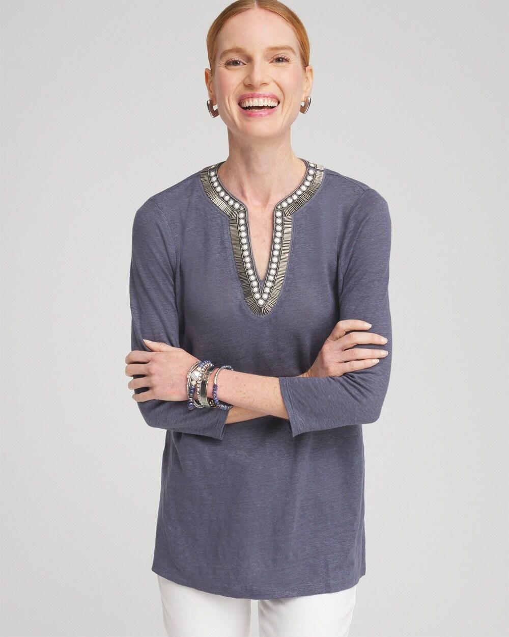 Women's Linen Embellished Tunic Top Product Image