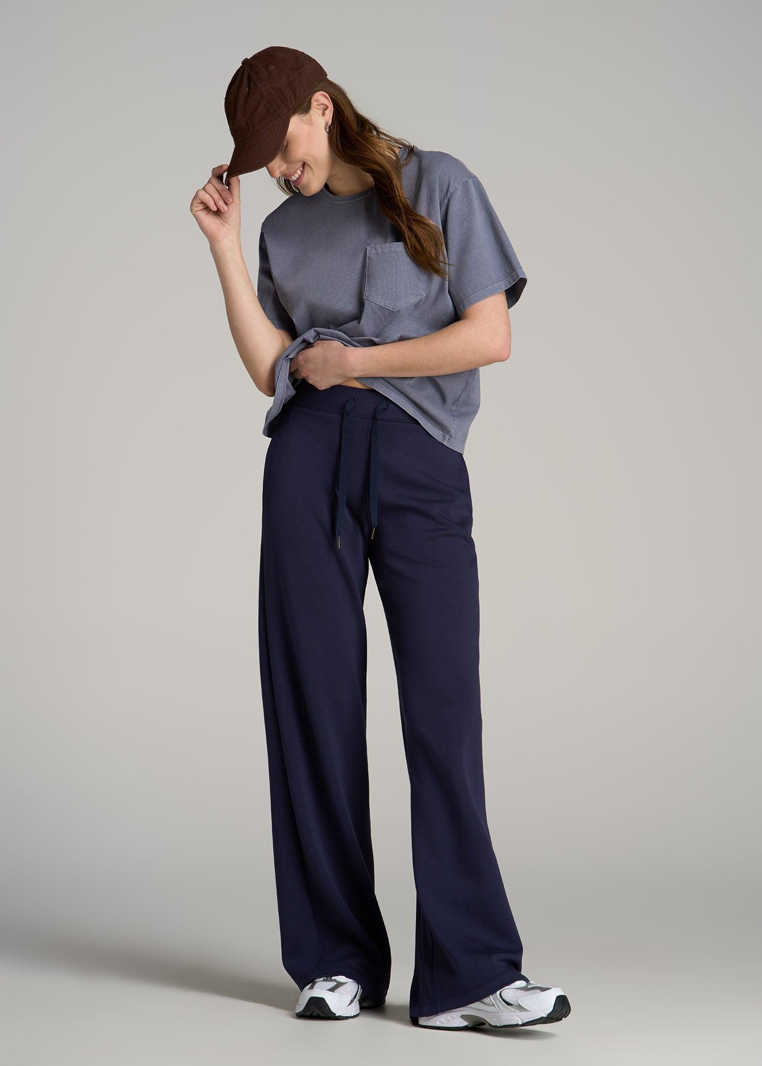 Pull-On Tie Waist Wide Leg Pants for Tall Women in Navy Product Image