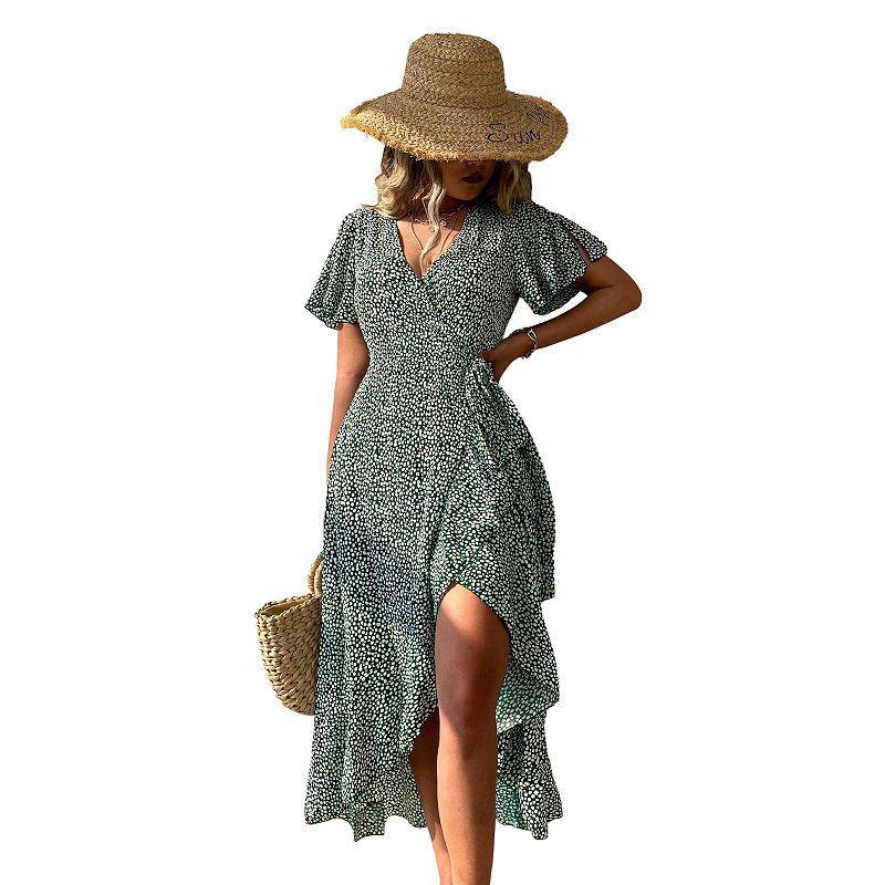 Womens CUPSHE Flared Sleeve V-neck Ditsy Dress Product Image