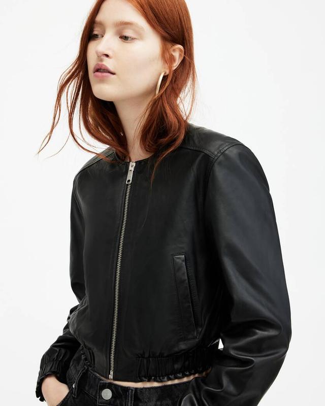 Everly Leather Bomber Jacket Product Image