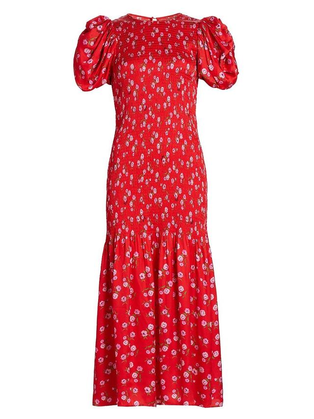 Womens Floral Puff-Sleeve Maxi Dress Product Image