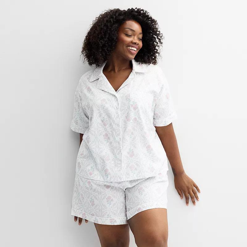 Plus Size Sonoma Goods For Life Short Woven Notch Pajama Top & Pajama Shorts Set, Womens Product Image