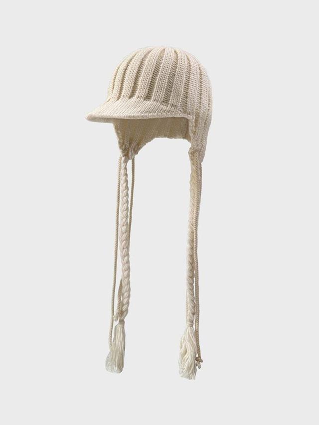 Plain Tassel Trim Knit Trapper Hat Product Image