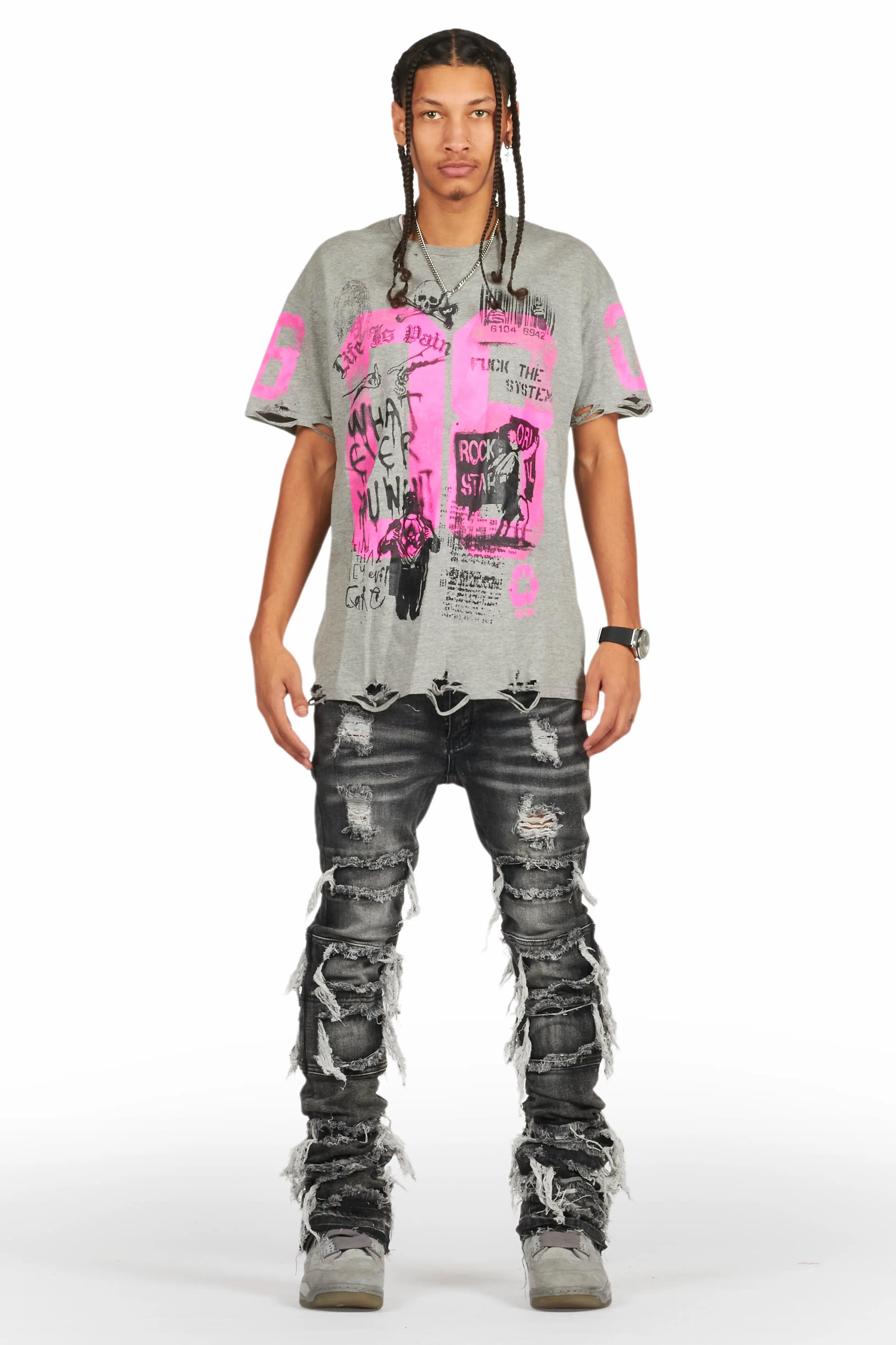 Vasco Grey Stacked Flare Jean Male Product Image