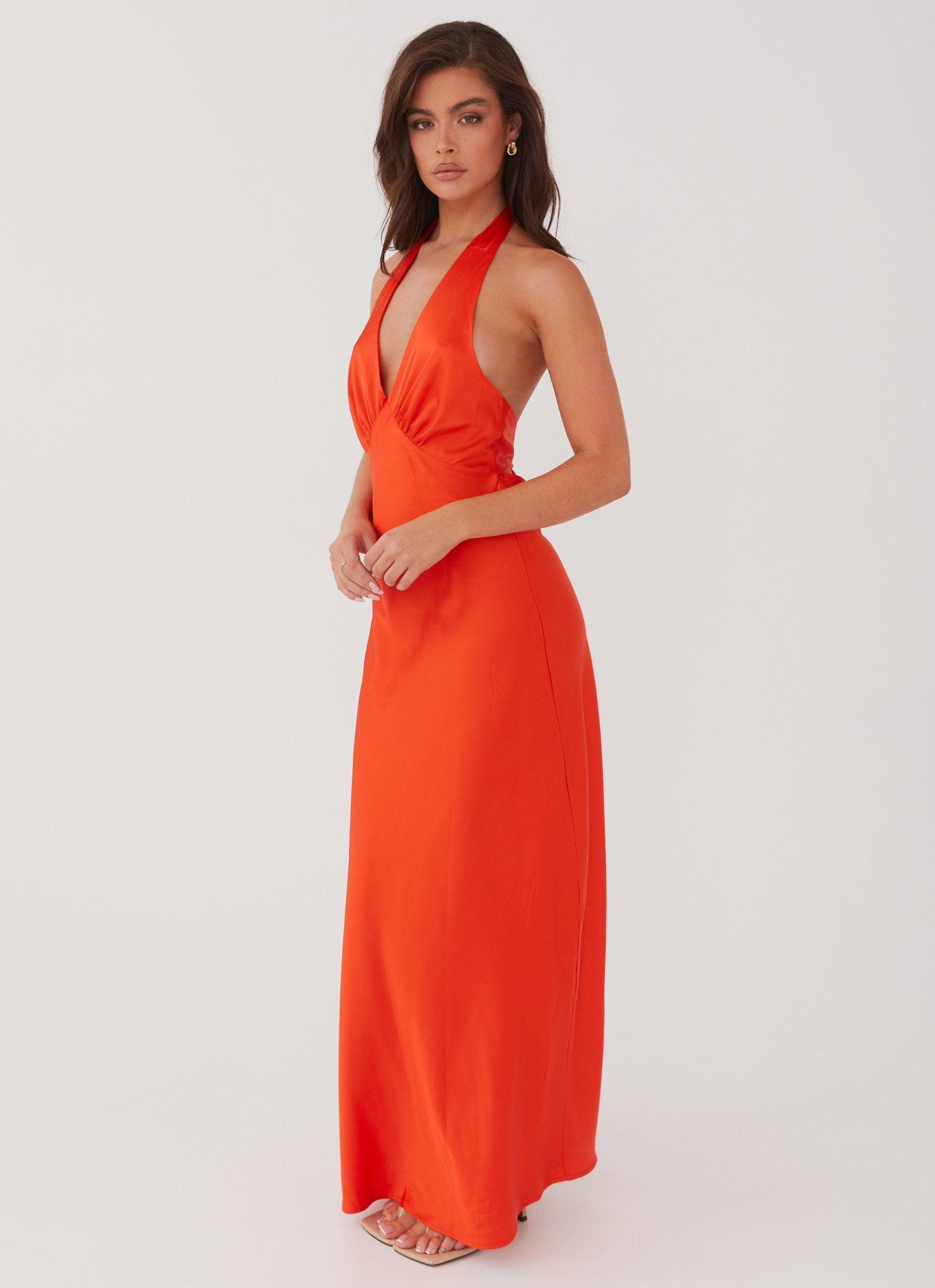 Heavy Hearted Satin Maxi Dress - Sunset Product Image