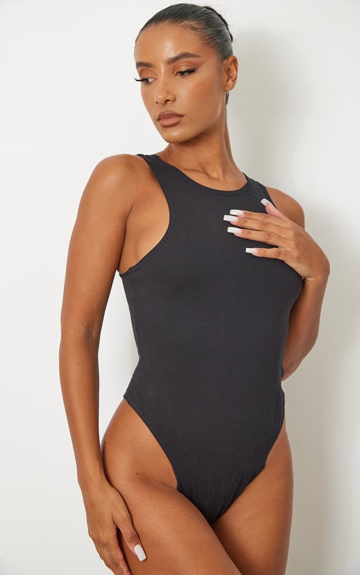 Black Basic Cotton Racer Bodysuit Product Image