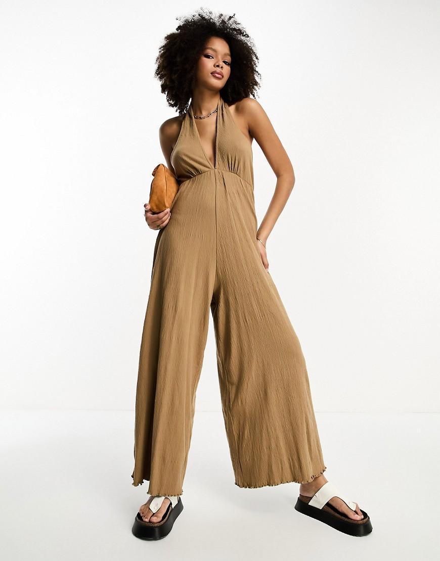 ASOS DESIGN crinkle jersey halter jumpsuit Product Image