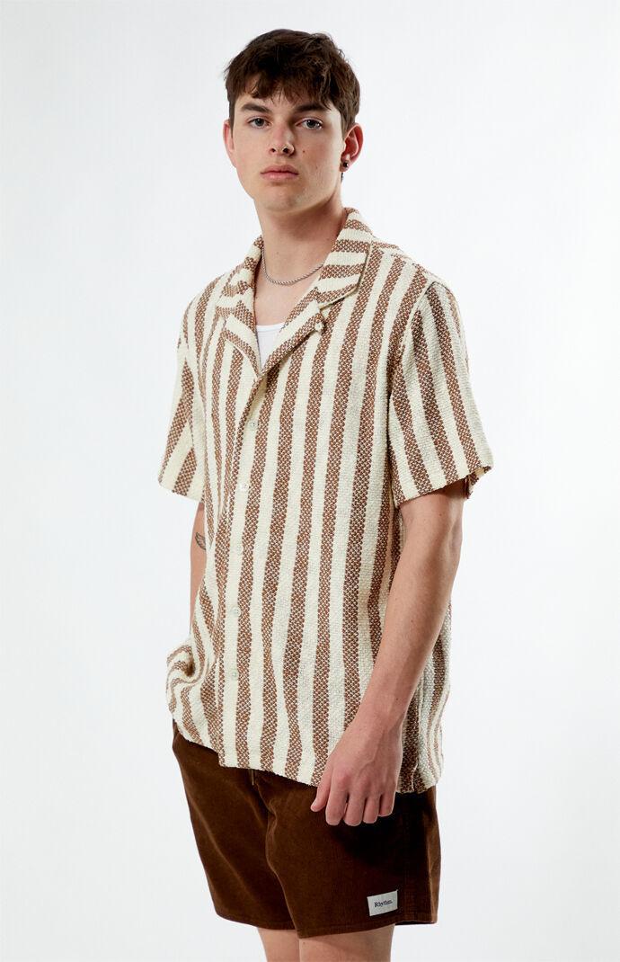 Men's Textured Stripe Camp Shirt in Brown/White - Product Image