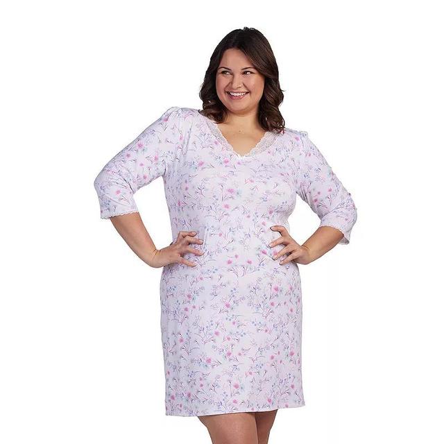 Plus Size Miss Elaine Essentials Micro Velvet Short Nightgown, Womens Pink Purple Print Product Image