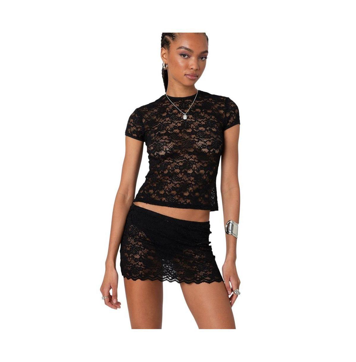 Edikted Womens Kaori Sheer Lace T Shirt Product Image