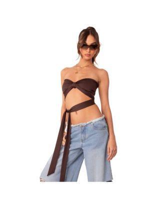 Womens Tie Front Bandeau Crop Top Product Image