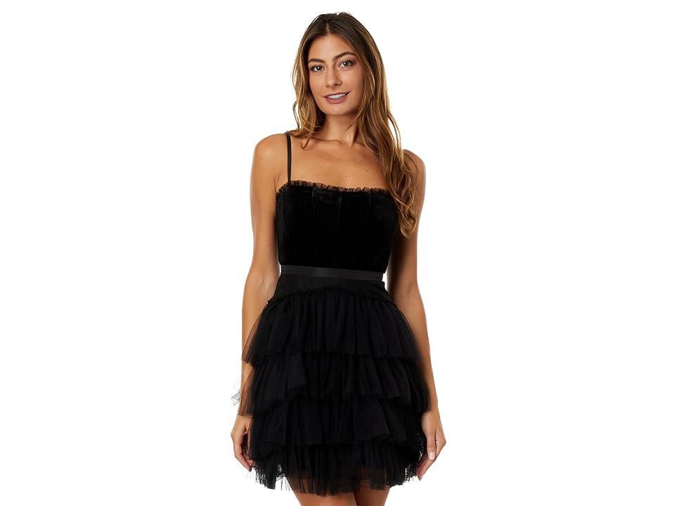 Betsy & Adam Short Velvet/Mesh Party Dress Women's Dress Product Image