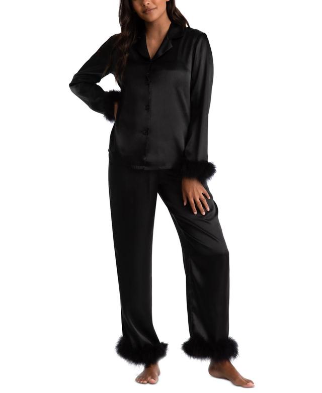 Linea Donatella Womens Marabou Feather Satin Pajama Set Product Image