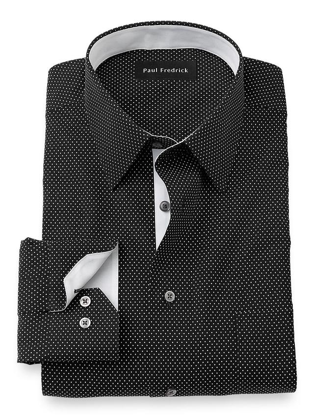 Non-Iron Cotton Dot Dress Shirt With Contrast Trim - Black/white Product Image