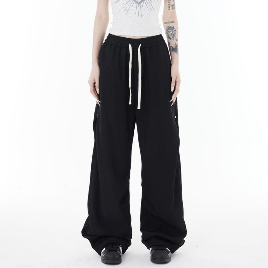 Drawstring Waist Plain Wide Leg Sweatpants Product Image