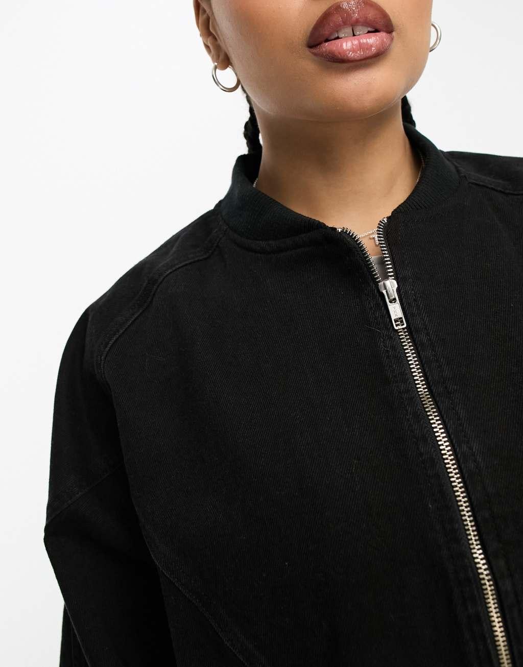 ASOS DESIGN Curve denim bomber jacket in washed black Product Image