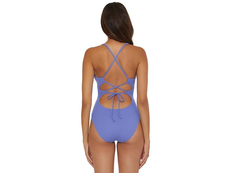 BECCA Modern Edge Rib Plunge One Piece (Cornflower) Women's Swimsuits One Piece Product Image