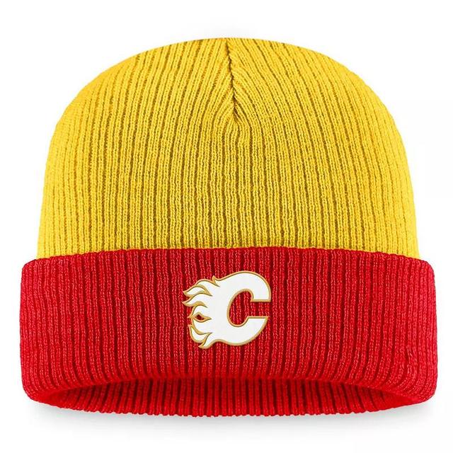 Mens Fanatics Branded Yellow/Red Calgary Flames Heritage Vintage Cuffed Knit Hat Product Image