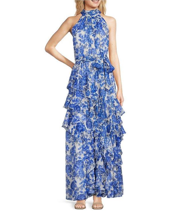 Alex Marie Nina Floral Halter A-Line Sleeveless Maxi Dress Product Image