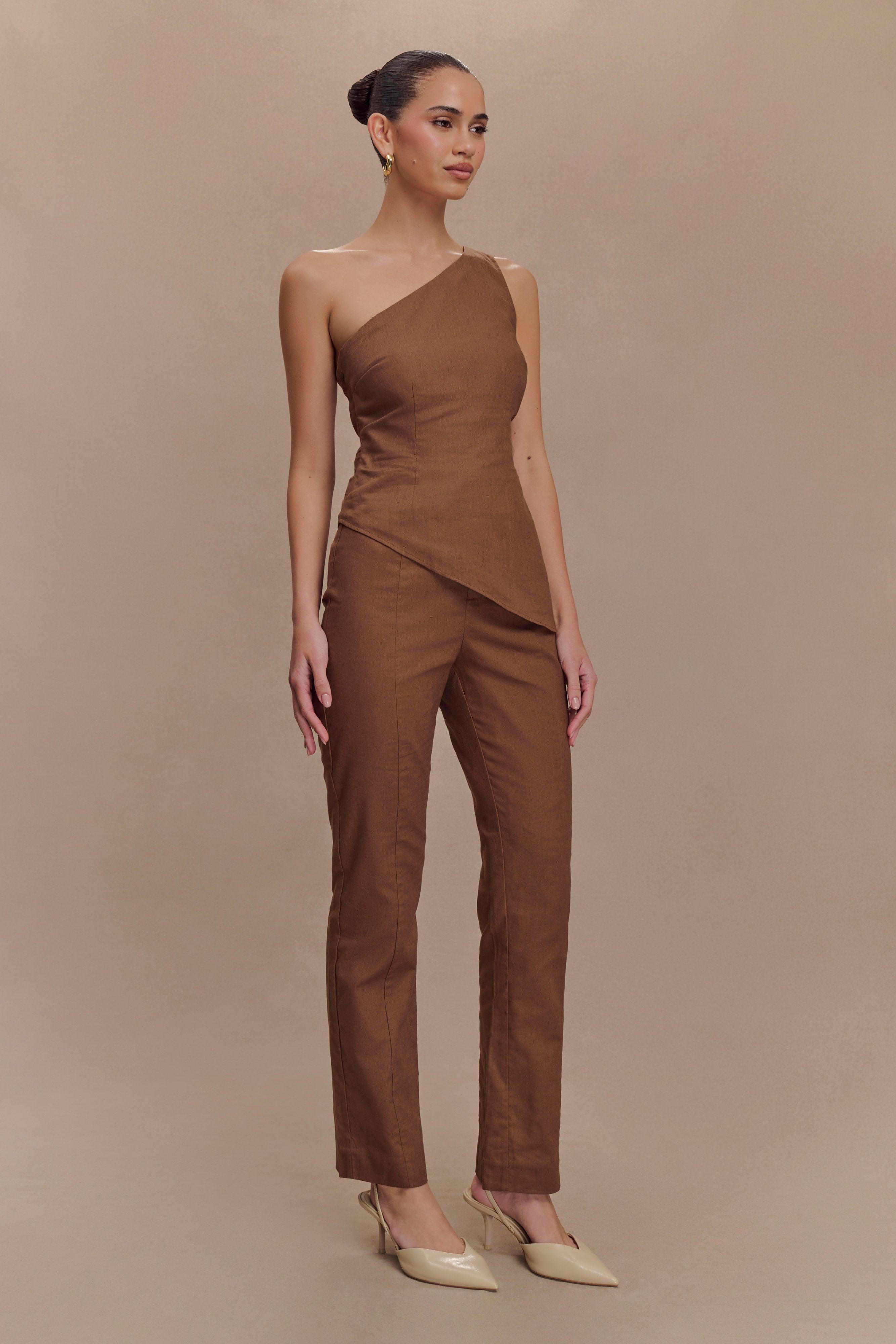 Dora Linen Straight Leg Pant - Cacao Brown Product Image